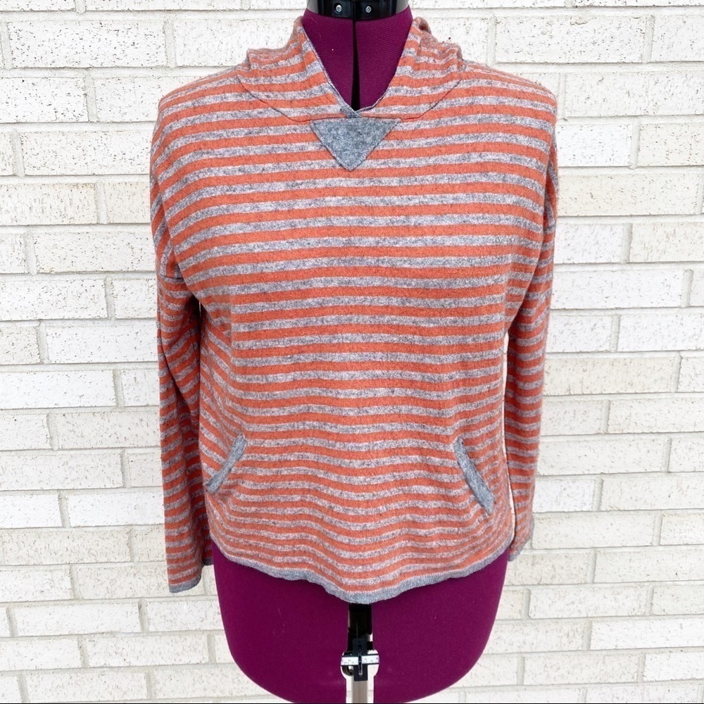 Joie Orange & Gray (Grey) Wool Cashmere Hoodie Sweater Size Small